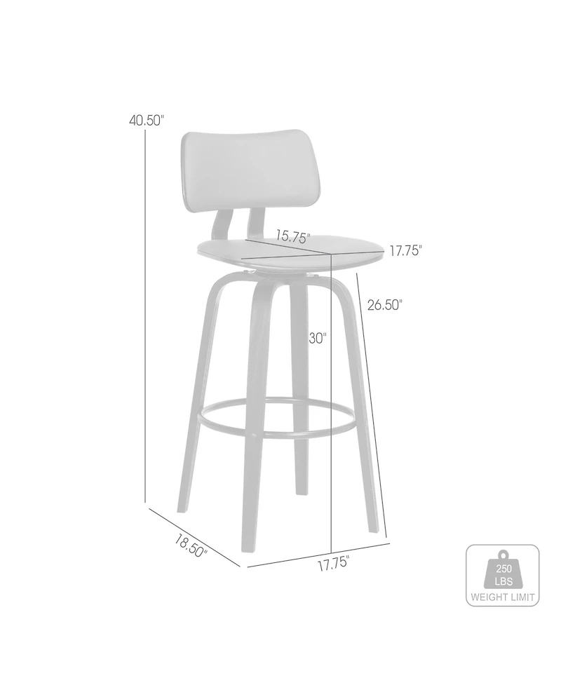 Clihome Leather Swivel Bar Stool with Wood Legs, Modern Upholstered Counter Height Chair, Kitchen Island Stool