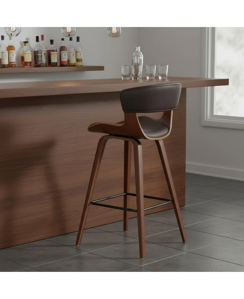 Clihome Leather Swivel Bar Stool, Modern Upholstered Counter Height Chair, Wood Frame Kitchen Island Stool