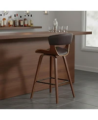 Clihome Leather Swivel Bar Stool, Modern Upholstered Counter Height Chair, Wood Frame Kitchen Island Stool