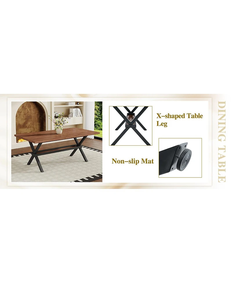 Streamdale Furniture 71" Walnut Mdf Splicing Dining Table with X-Shaped Metal Frame