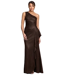 Xscape Women's One-Shoulder Glitter Long Dress