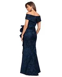 Xscape Women's Brocade Off-the-Shoulder Ruffle Gown