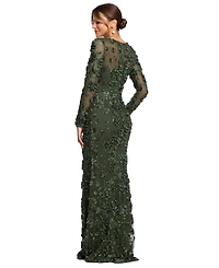 Xscape Petite Raised Flower Crewneck Long Gown Dress