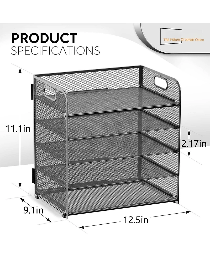Danrong 5 Tier Mesh Desk File Organizer with Handle for Office Classroom Home