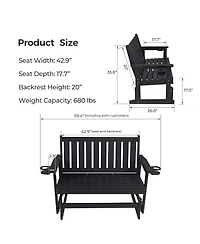 Innovaze 2-Person Hips All-Weather Outdoor Glider Bench, Heavy-Duty Patio Rocking Loveseat with Removable Cup Holders