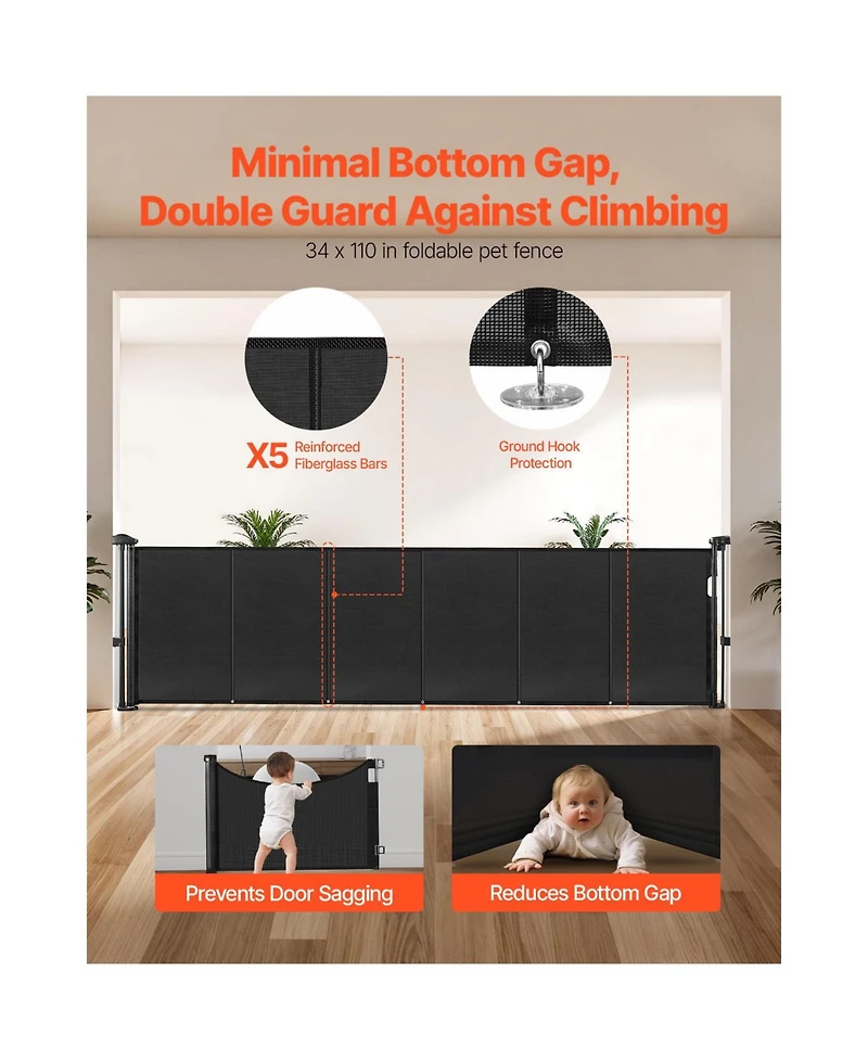Ruie Retractable Mesh Baby Gate 34 in Tall Extends to 110 in Wide