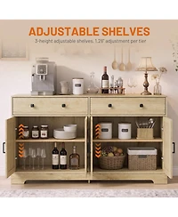 homfan 2 Drawer 4 Door Sideboard Buffet Cabinet, Wood Storage Credenza with Handles, Farmhouse Accent Cabinet for Kitchen, Living Room