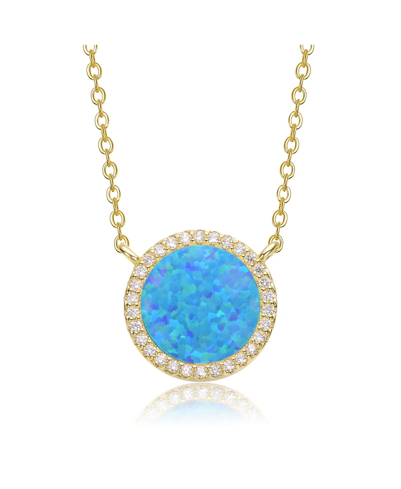 Rachel Glauber Dainty 14K Gold Plated Sparkling Opal and Cz Halo Necklace