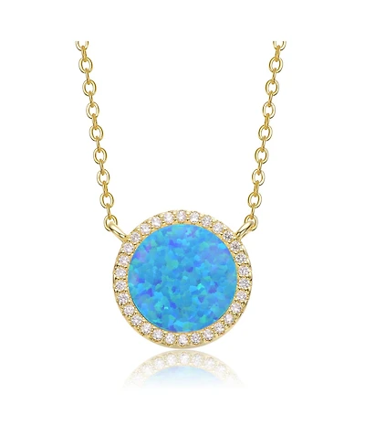 Rachel Glauber Dainty 14K Gold Plated Sparkling Opal and Cz Halo Necklace