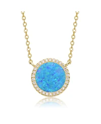 Rachel Glauber Dainty 14K Gold Plated Sparkling Opal and Cz Halo Necklace