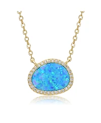 Rachel Glauber 14K Gold Plated Sparkling Oval Opal and Cz Halo Necklace
