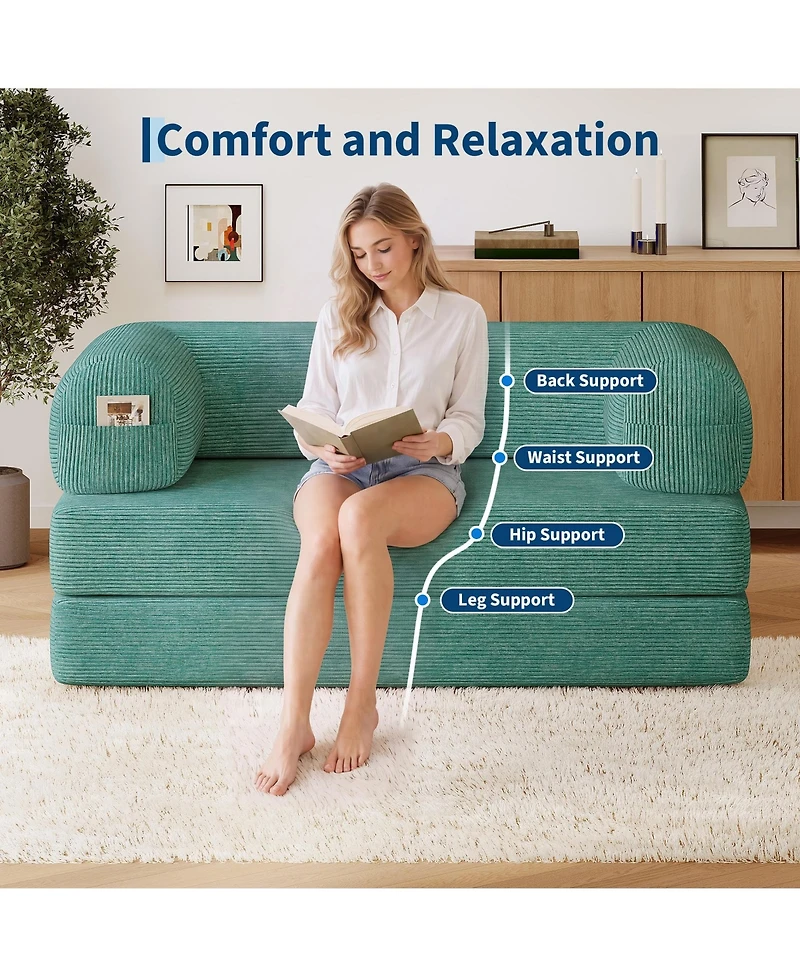 4-in-1 Convertible Folding Sofa Bed, Corduroy Floor Sofa Bed, Frame-Free Floor Lounger with Foam Backrest-Perfect for the Living Room and Bedroom