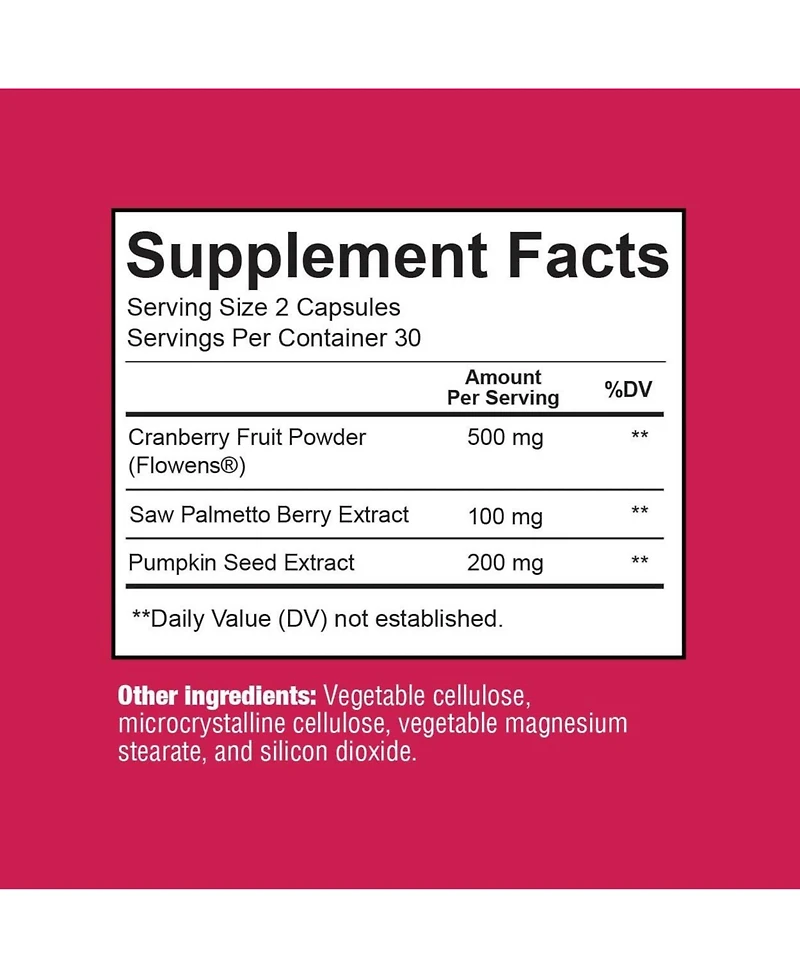 Sunergetic Bladder Support Supplement, Urinary Urgency and Frequency Control with Cranberry, Pumpkin Seed and Saw Palmetto, 60 Capsules