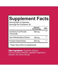 Sunergetic Bladder Support Supplement, Urinary Urgency and Frequency Control with Cranberry, Pumpkin Seed and Saw Palmetto, 60 Capsules