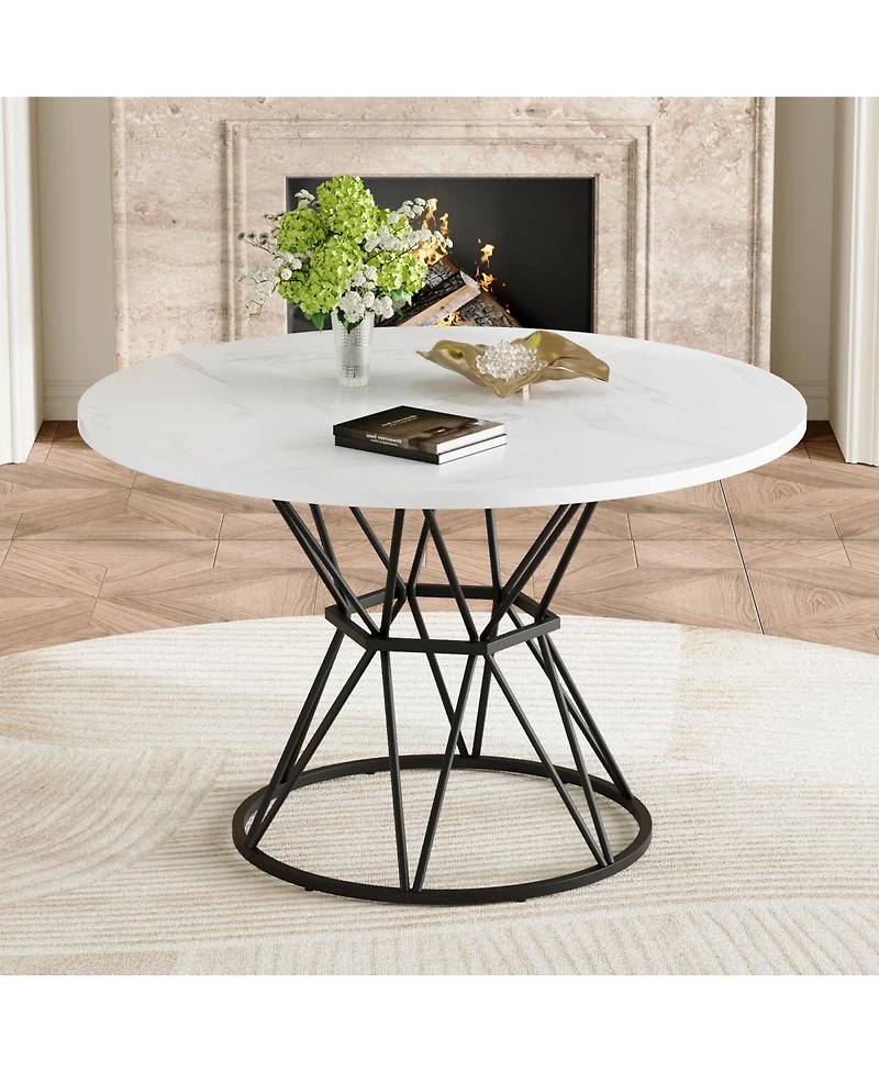 Streamdale Furniture 47.3" Round Marble-Patterned Mdf Dining Table with Metal Base