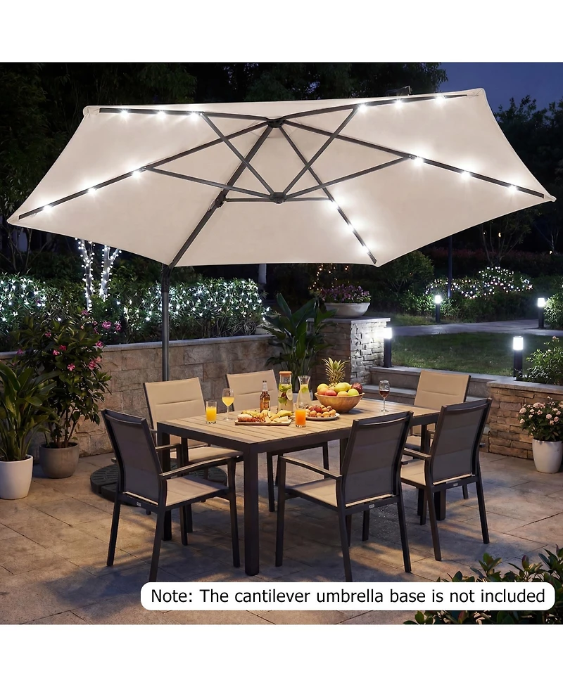 Costway 10 Feet Patio Cantilever Umbrella Large Offset Hanging With Solar Led Lights
