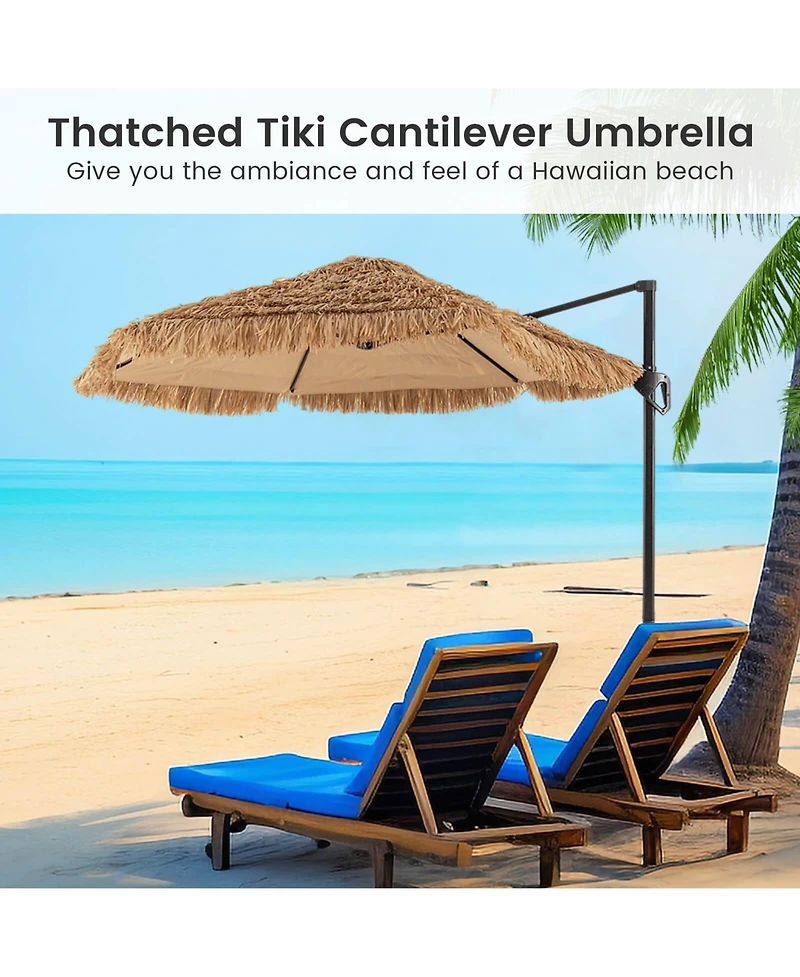 Costway 9.5 Feet Cantilever Tiki Patio Umbrella Set with 220 Lbs Fillable Base for Garden