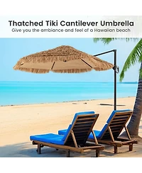 Costway 9.5 Feet Cantilever Tiki Patio Umbrella Set with 220 Lbs Fillable Base for Garden