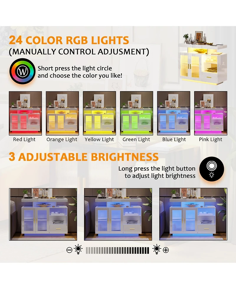 Vlsrka Modern Led Coffee Bar Cabinet with Acrylic Doors and Storage