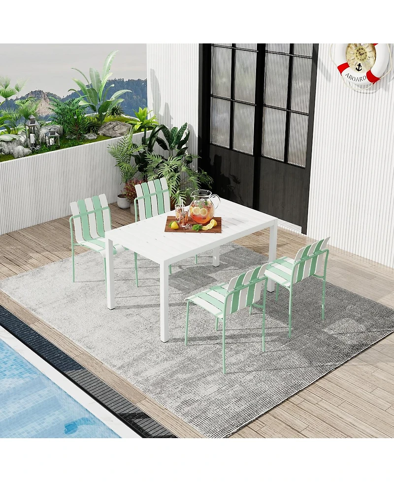 Streamdale Furniture Striped Chairs and Long Table Set IndoorOutdoor