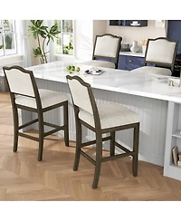 Maison Boucle Counter Height Bar Stools Set of 2, Solid Wood Frame, Upholstered Seat And Back, Curved Backrest