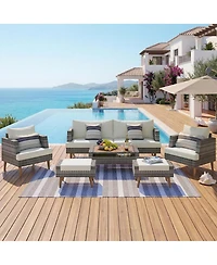 Streamdale Furniture 6-Piece All-Weather Pe Wicker Outdoor Sofa Set with Wood Table