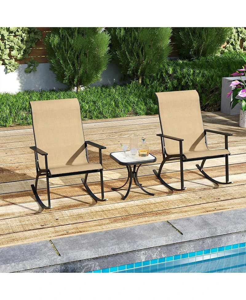 Slickblue Rocking Bistro Set Heavy Duty Chairs with High Back and Wpc Table