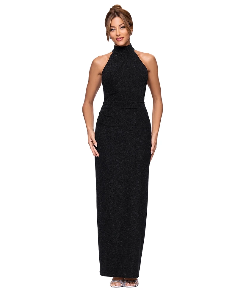 Xscape Petite Metallic Knit Mock Neck Sheath Gown