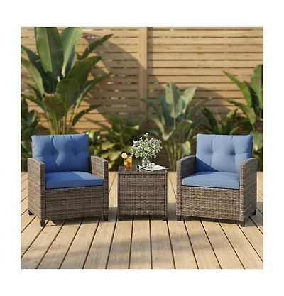 gaomon Patio Conversation Set Pe Rattan Bistro Furniture, Gradient Wicker with Cushions