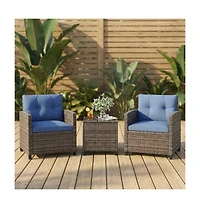 gaomon Patio Conversation Set Pe Rattan Bistro Furniture, Gradient Wicker with Cushions