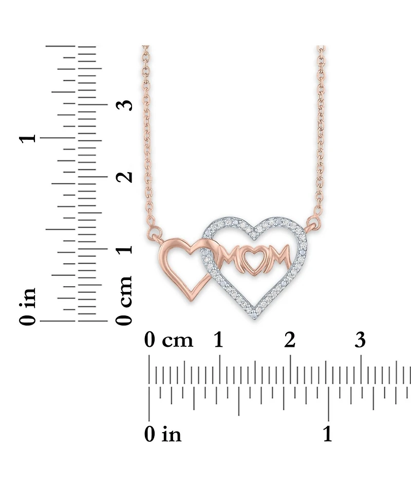 Diamond Double Heart Mom 18" Pendant Necklace (1/10 ct. t.w.) in 14k Rose Gold-Plated Sterling Silver
