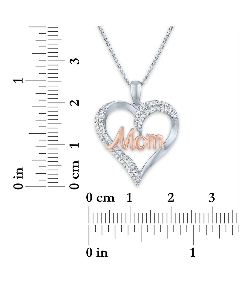 Diamond "Mom" Heart 18" Pendant Necklace (1/8 ct. t.w.) in Sterling Silver and 14k Rose Gold Plate
