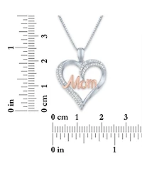 Diamond "Mom" Heart 18" Pendant Necklace (1/8 ct. t.w.) in Sterling Silver and 14k Rose Gold Plate