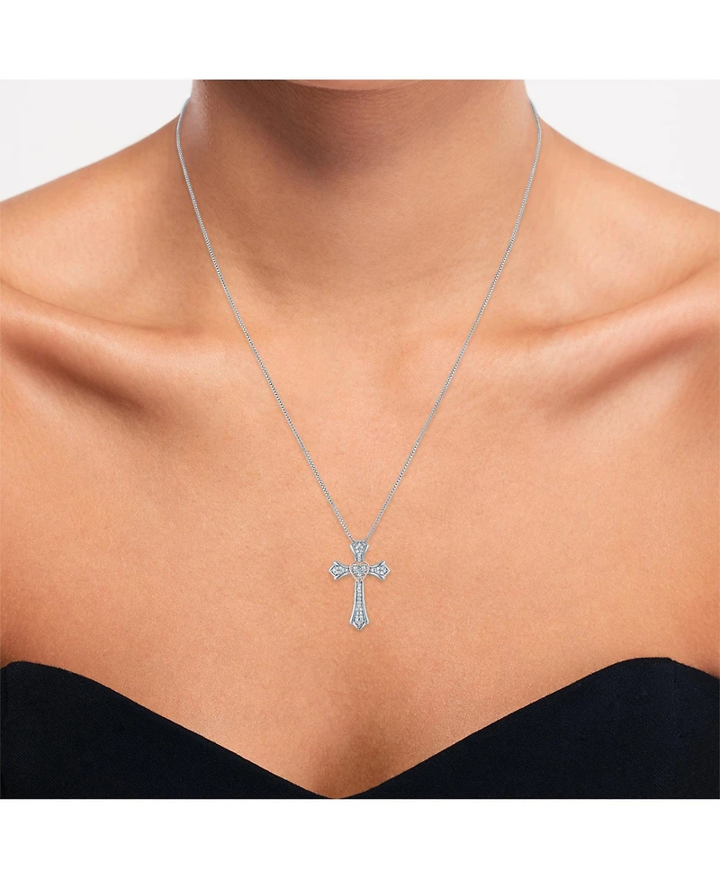 Diamond Cross Pendant Necklace (1/10 ct. t.w.) in Sterling Silver & 14k Rose Gold