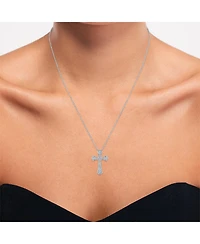 Diamond Cross Pendant Necklace (1/10 ct. t.w.) in Sterling Silver & 14k Rose Gold