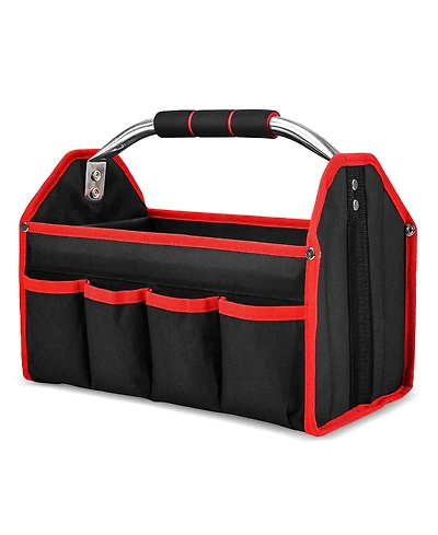 Xdovet Foldable Open Top Tool Bag Stiff Frame Heavy-duty Tote Padded Handle Water-resistant Base Portable Organizer Diy Jobsite TB0001