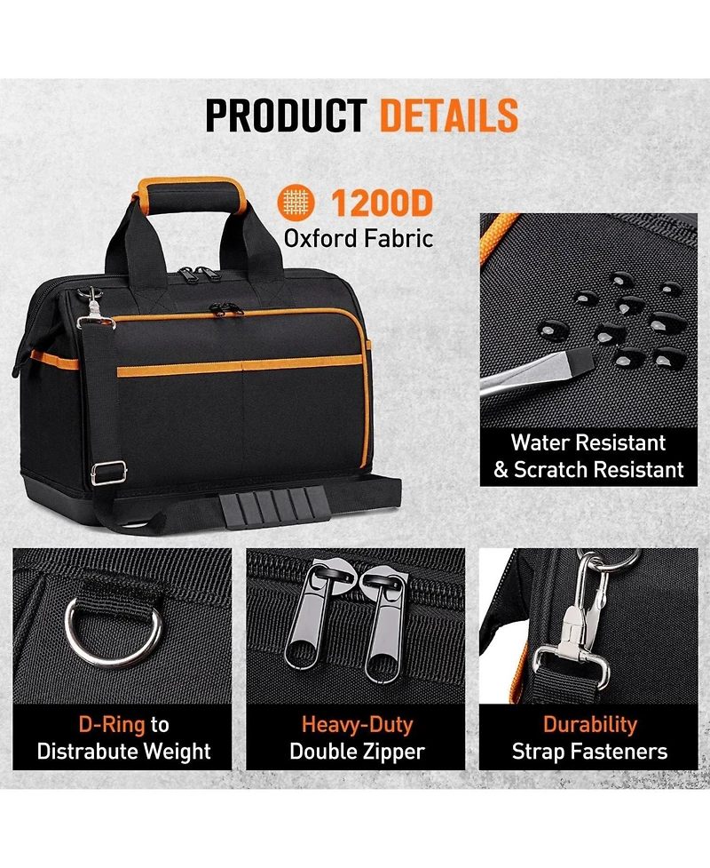 Xdovet Electrician Tool Bag 26 Pockets Hard Bottom Waterproof