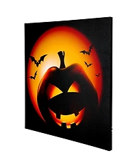 Led Lighted Bats and Jack-o-Lantern Halloween Canvas Wall Art, 19.75" x 19.75"