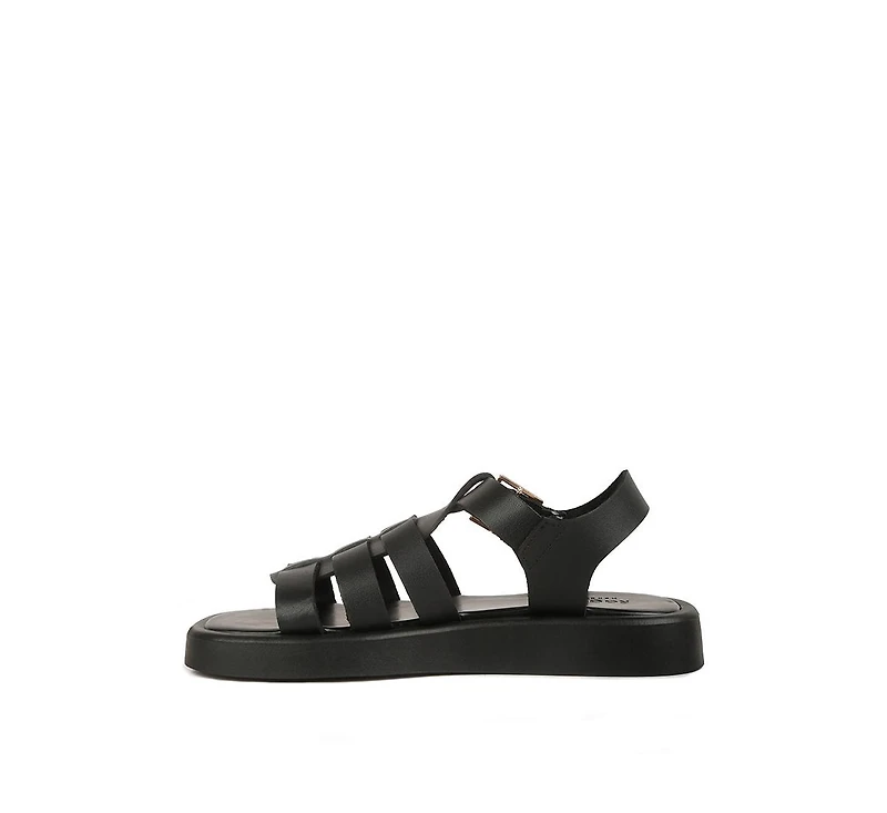 Dacosta Womens Genuine Leather Gladiator Flatform Sandals in Black