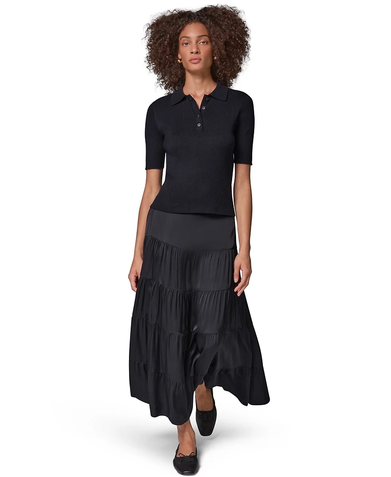 Donna Karan Weekend Women's Elbow-Sleeve Ribbed Button-Front Sweater
