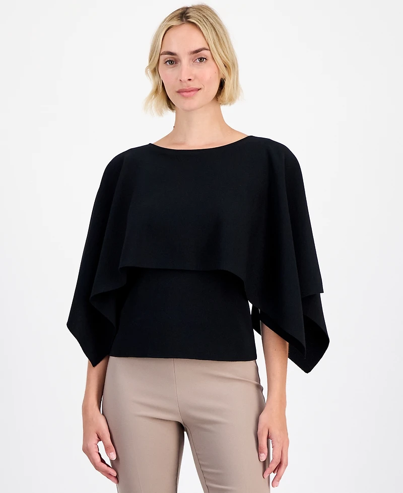 Anne Klein Women's Boat-Neck Cape-Overlay Sweater
