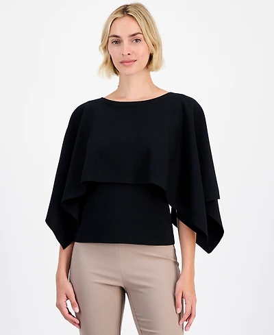 Anne Klein Women's Boat-Neck Cape-Overlay Sweater