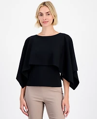Anne Klein Women's Boat-Neck Cape-Overlay Sweater