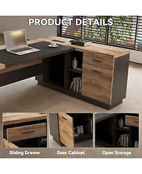 Logicfox Large Office Desk Modern Computer Set with Drawers and Storage Shelves