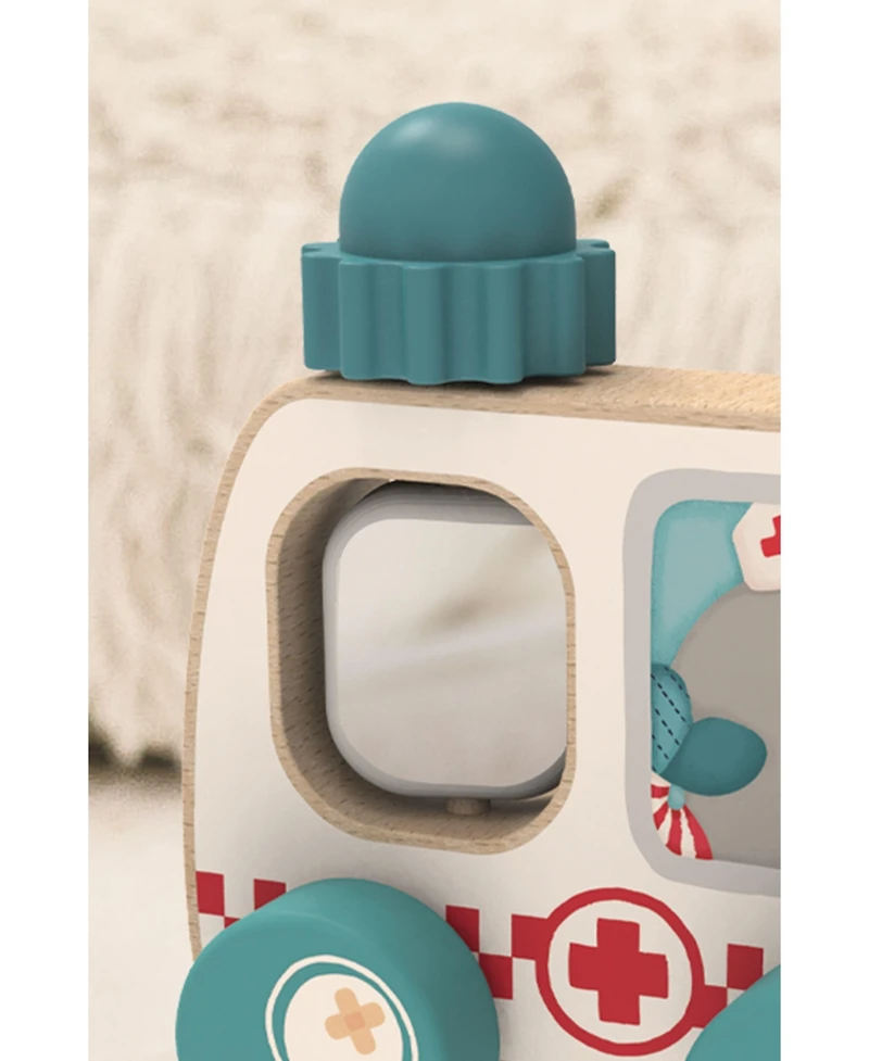 Bababoo and friends Wilma Whale Ambulance Wooden Toy Vehicle with Rotating Blue Light