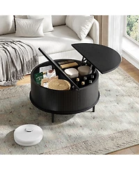 gaomon Round Lift-Top Storage Coffee Table with Vertical Striped Panel, Multi-Functional Hidden Center for Living Room