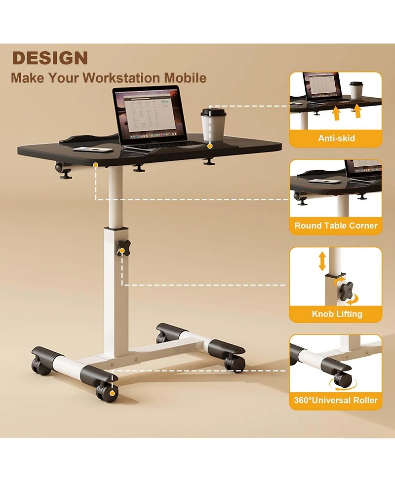 homfan Overbed Table with Wheels, Adjustable Height Foldable Rolling Side Table