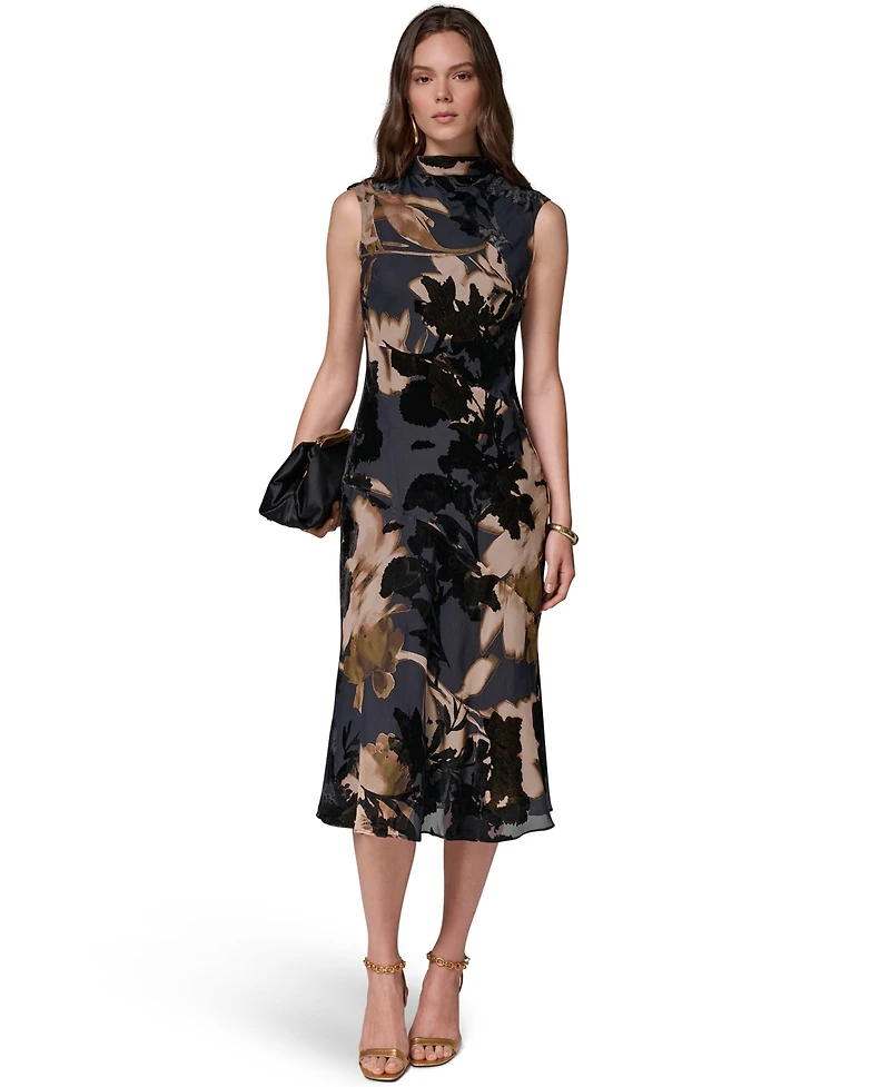 Donna Karan New York women's Printed Velvet Burnout Midi Dress