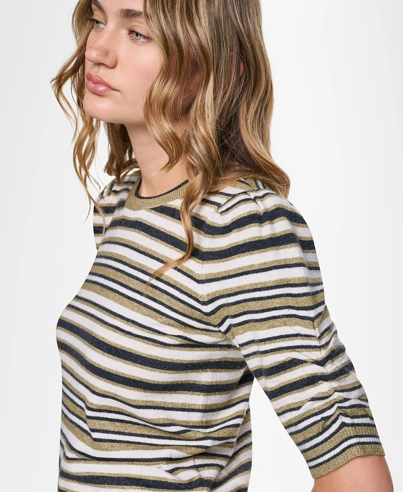 Dkny Jeans Petite Striped Puff-Sleeve Sweater