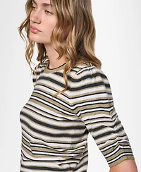 Dkny Jeans Petite Striped Puff-Sleeve Sweater